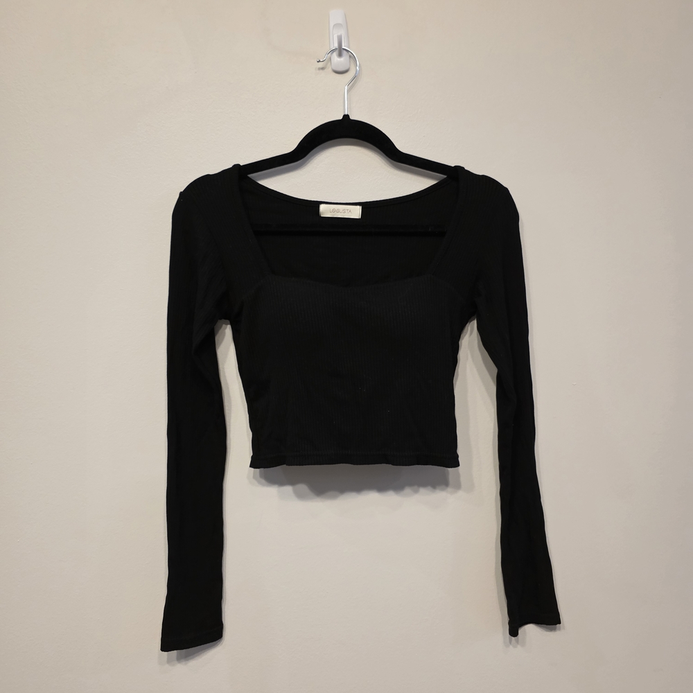 Black Long Sleeve Crop Top With Built In Bra